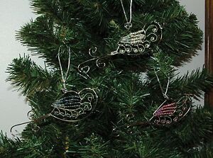 Set of Three Beaded Bird Christmas Ornaments