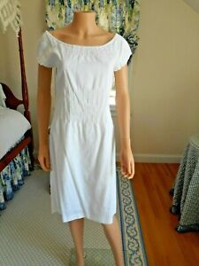 Theory White Off The Shoulder Short Sleeve Linen Blend Dress - Size 8