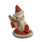 Christmas Vintage Santa Pixie Elf Chenille Flocked Bottle Brush Tree Japan
