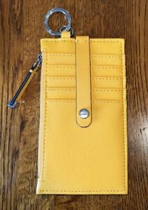 Calvin Klein Womens Mustard Yellow Keychain Style Wallet Card Slots Zippered