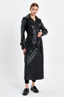 Black Trench Long Coat Slim Fit Women Real Lambskin Leather Women Handmade