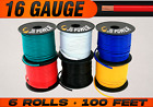 16 Gauge 12v Automotive Primary Wire Remote Cable CCA - 6 Rolls - 100 Feet Each