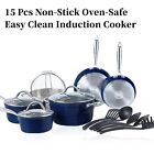 15 Piece Blue Induction Hammered Cookware Set Granite Nonstick Pots and Pans Set