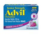 Advil Junior Strength Chewable Ibuprofen 100mg Grape Tablets 24 Count Ex 02/2026