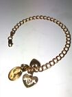14k Solid Gold Double Link 3 Charm Bracelet - Mom, Puffy Heart, Mother Mary
