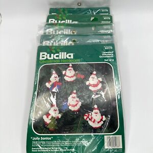 VTG Bucilla 5 Christmas Ornament Kits Jolly Santas #82178 Jeweled Stitchery