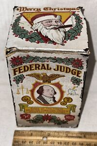ANTIQUE RARE FEDERAL JUDGE MERRY CHRISTMAS RARE CIGAR BOX SANTA CLAUS N/ TIN CAN