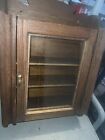 Antique Oak Wooden Wood Medicine Cabinet Chest Old Pharmacy THICK GLASS DOOR
