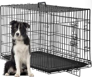 48'' Dog Crate Pet Dog Cage for Large Dogs Folding Double Door W/ Divider Panel