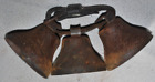 Vintage 3 metal farm bells attached to leather strap