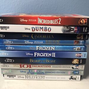 New ListingDisney/Pixar Bluray Lot of 10 Kids Movies ~ Aladdin Dalmatians Beauty Beast Etc
