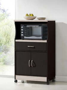 Kitchen Carts Microwave Cart Chocolate Storage Cabinet Wheels Mobility Portable