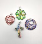Vintage Murano Glass Necklace Pendants, Cross, Heart, F58