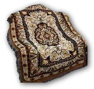 DaDa Bedding Elegant Golden Persian Rug Floral Tapestry Throw Blanket, 50” x 60”