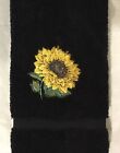 Embroidered Sunflower Yellow Flower on Turkish Cotton Black Bathroom Hand Towel