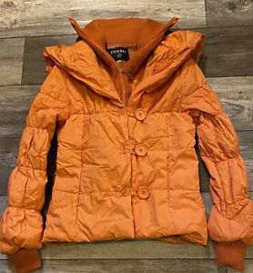 🔥  Vintage CHANEL Jacket Snow Orange Women’s Size US M Zipper / Button