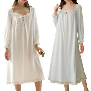 Women's Square Neck Victorian Nightgown Long Sleeve Cotton Princess Sleep Dress