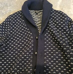 J Crew Shawl Collar Cardigan Navy Blue Large Lams Wool Knit Buttons