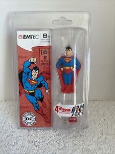 DC COMICS EMTEC Superman figure 4GB USB 2.0 Flash Drive 4 Tattoos Fast Shipping