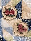 Vintage Red Pink Rose Wall Plaque Decor Pair Shabby Chic Cottagecore Home Photo