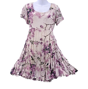 Vintage 90s Babydoll Dress Small Crinkle Broomstick Floral Tiered Cherry Blossom