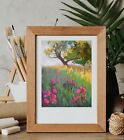 Original Oil Painting Landscape, Tree and Wildflowe, Knife Texture, On Sale