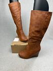 Journee Collection Wedge Biker Womens Size 10 wide calf Langly  Brown Boots New