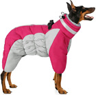 Full Body Dog Coat, Reflective Turtleneck Fleece Snow suit w/Harness XL Rose Red