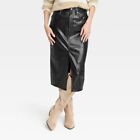 Universal Thread Faux-Leather Midi Skirt Womens Size 6 Pockets Belt Loops Black