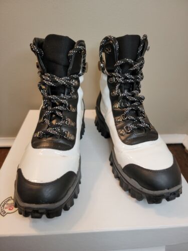 Moncler Helis Women's White Black Leather Snow Hiking Boots Size 38.5 EU 8.5 US