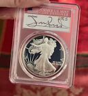 1986 S PROOF SILVER EAGLE PCGS PR70 DCAM JIM PEED HAND SIGNED FLAG LABEL.