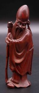Vintage Chinese Carved Old Man Wood Figure Statue