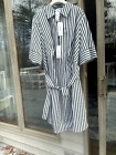 Akris Punto SHIRT DRESSN Green and White Striped  Size 18 NWT