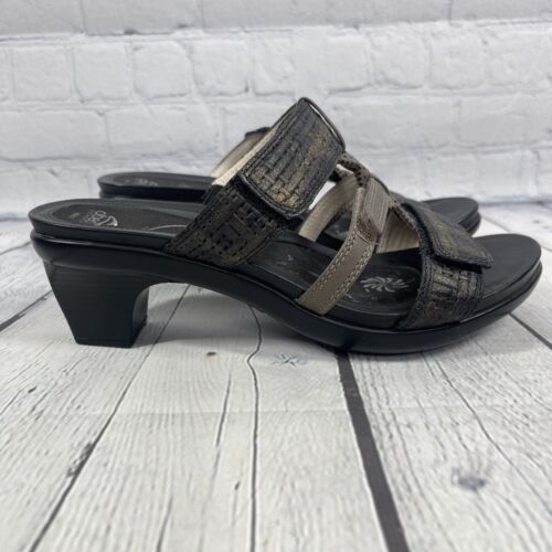 Abeo Women’s Size 8.5 Black Leather Slip On Gillian Adjustable Heel Sandals Shoe