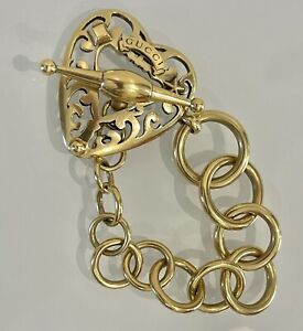 Vintage Gucci 18k Yellow Gold Heart Toggle Bracelet, Authentic, Original Owner