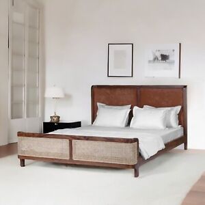 Rattan Aesthetic Brown Headboard Bed With Storage Furniture | Cane beds