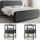 Platform Bed Bedroom Set Furniture Grey King Size 2 Charging Nightstands NEW