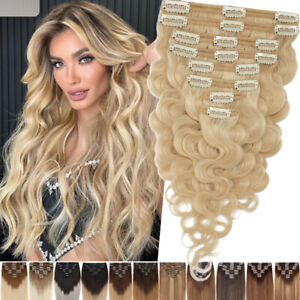 Wavy Clip In 100% Remy Human Hair Extensions Double Wefted THICK FULL HEAD 170G