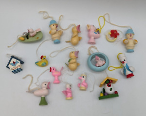 16 Vintage Bird Themed Wooden Easter Tree Ornaments Duck Chick Chicken Birdhouse