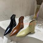 Pointed Toe Patent Leather Flat Low Heels Boots Zipper Ankle Boots Women's Shoes