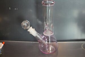 Pink 8” Bubbler Honeycomb ice Tobacco Glass Bong w/ Beaker W/14MM Bowl 