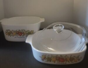 Vintage Corning Ware Spice Of Life L'Echalote 3 pc Set  1(a-8-b); 1(a-3-b) & Lid