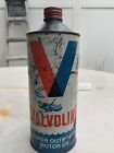 VINTAGE VALVOLINE SUPER OUTBOARD MOTOR OIL METAL CONE TOP CAN 1 QT EMPTY USA
