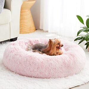 Calming Dog Bed Cat Bed Donut, Faux Fur Pet Bed Self-Warming Donut Cuddler, C...