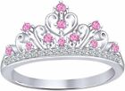 2Ct Pink Round Multi Stone Princess Crown Ring 14k White Gold Plated Sterling
