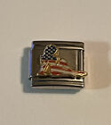 Lady Posing -  American Flag USA Background- 9mm Link For Italian Charm Bracelet