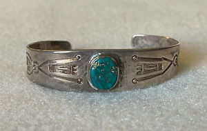 Early Old Pawn Navajo Sterling Silver Kingman Water Web Turquoise Bracelet