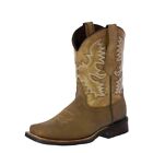 Mens Sand Work Saddle Style Western Cowboy Boots Square Toe All Real Leather