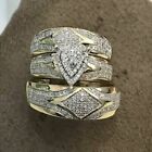 1.94 Ct Real Moissanite Engagement His/Hers Trio Ring Set 14K Yellow Gold Plated