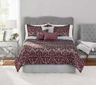 7-Piece Purple Damask Jacquard Comforter Set, Full/Queen, Adult